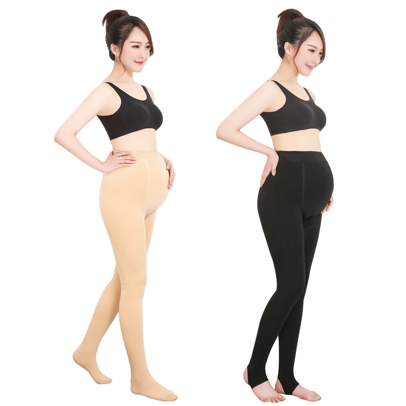 Pregnant women's leggings, autumn and winter thickened with fleece and nylon, large-sized elastic and warm one-piece cotton pants, women's outerwear abdominal support pants Item Picture