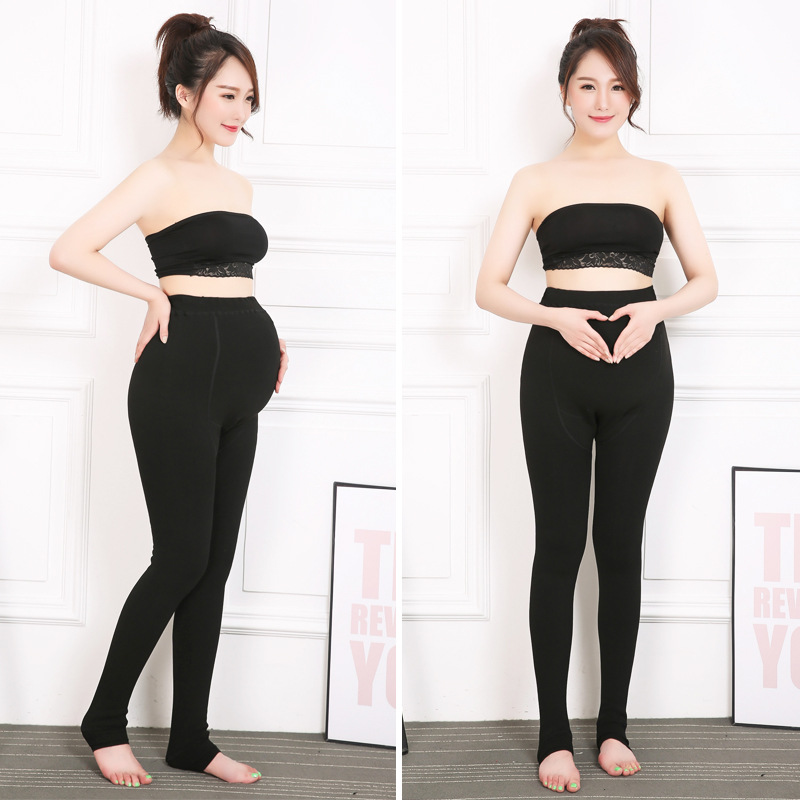 Pregnant women's leggings for autumn and winter, with added fleece and thickened outerwear, maternity wear, abdominal support pantyhose, 200 pounds, overweight m, large-sized cotton pants for pregnant women Specification image