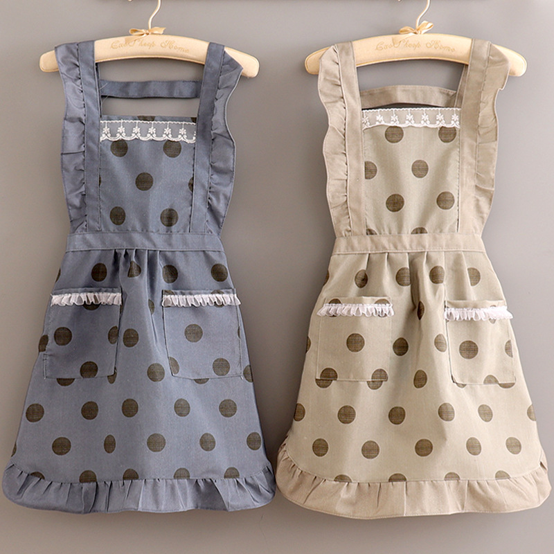 Polka dot princess dress with apron equalsize Kitchen household antifouling sleeveless apron Adult working around the waist small fresh household apron Kitchen apron fabric apron