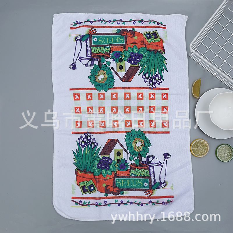 【LOVELY HOME】【持嘉】印花超细纤维毛巾 家用茶巾 清洁巾 加厚抹布 印花抹布 白底实物图