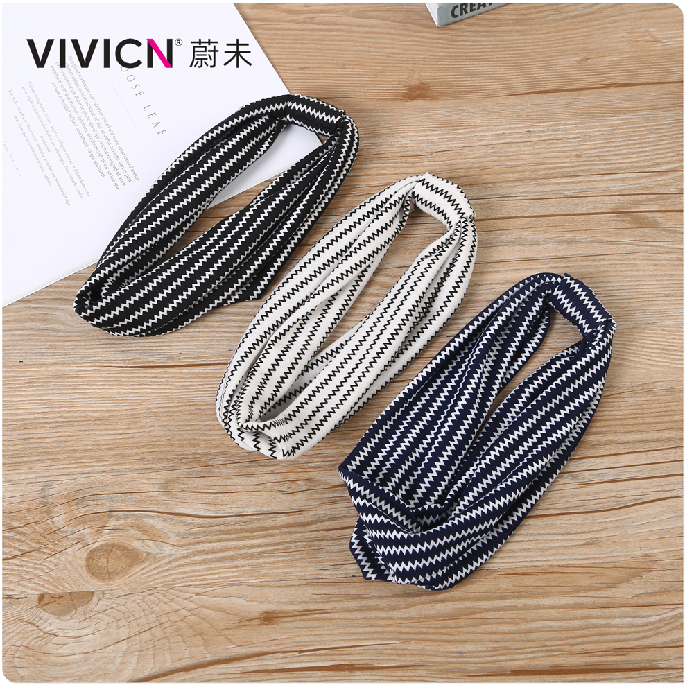 [Wei Wei] European And American Headband Bohemian Print Elastic Sports Headband Women Fashion Wide Edge Cotton Headband details Picture