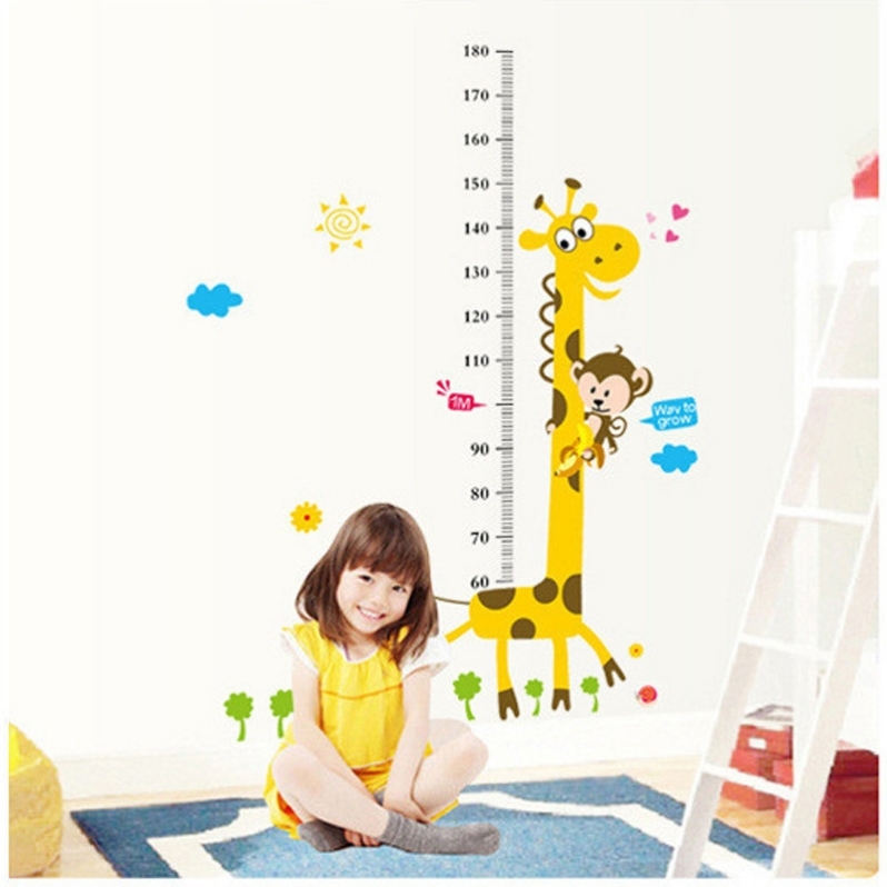 卡通动漫宝宝小熊和长颈鹿身高贴卧室客厅园儿童房墙贴