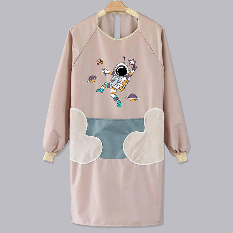 New astronaut long-sleeved hand-wipes smock for kitchen waterproof and oil-proof female fashion home kitchen enlarged and thickened smock cartoon print smock Kitchen smock