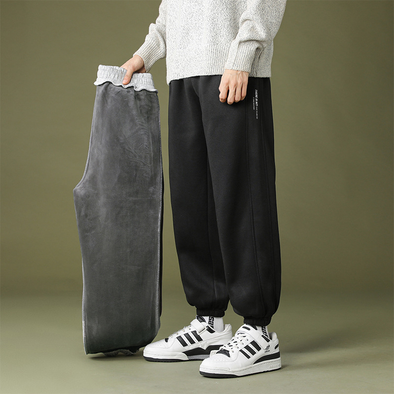 Winter fleece and thickened sportswear pants, men's trendy loose tight-fitting sweatpants, trendy brand Harun pants, warm casual pants, versatile