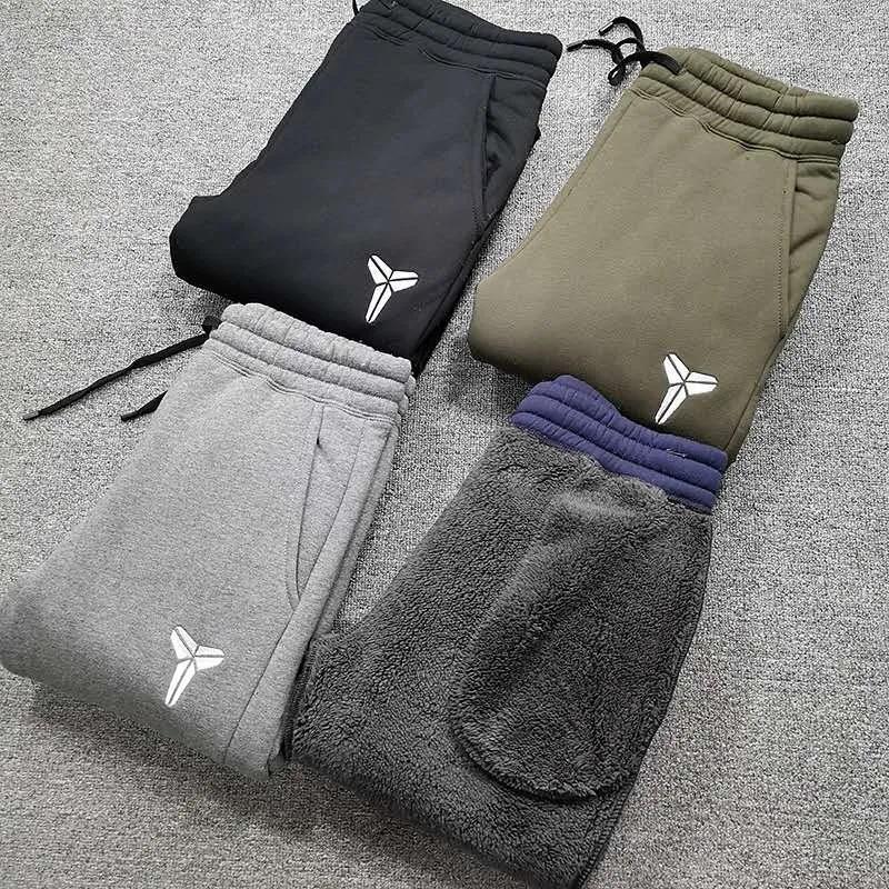 Men's knitted fleece thickened lamb fleece warm couple knitted pants, elastic waist casual drawstring sweatpants, casual pants