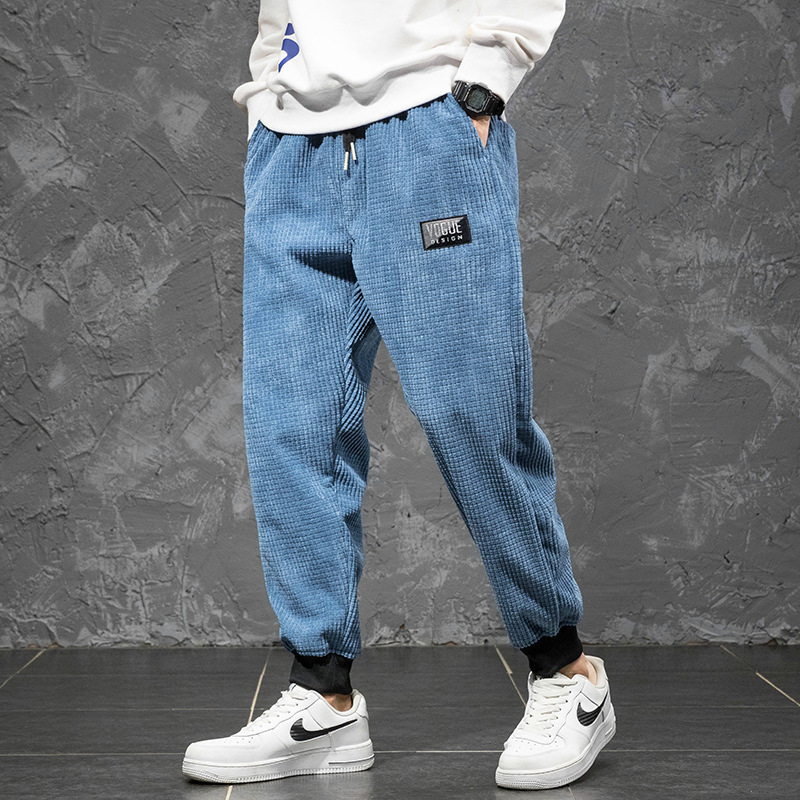 Men's corduroy casual pants for autumn and winter 2022, thickened, loose, large-sized tight-fitting Harem pants, small-leg pants, men's trend details Picture