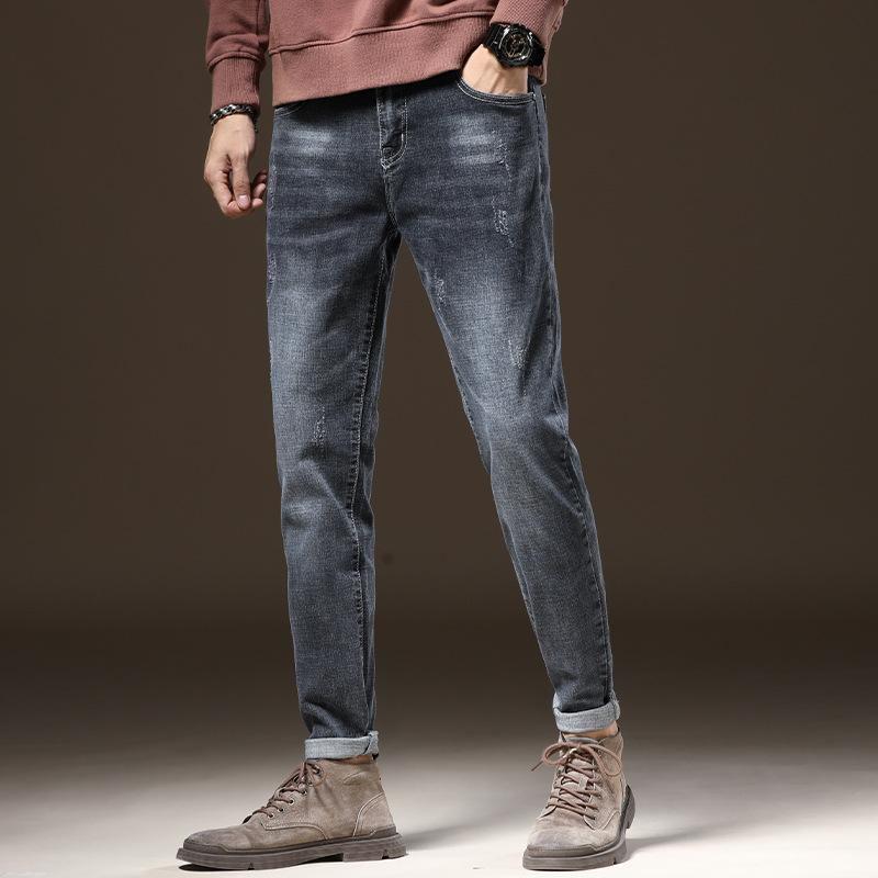 2022 Autumn new style jeans, trendy brand long pants, men's Korean-style trendy casual jeans, men's slim-fitting skinny pants details Picture
