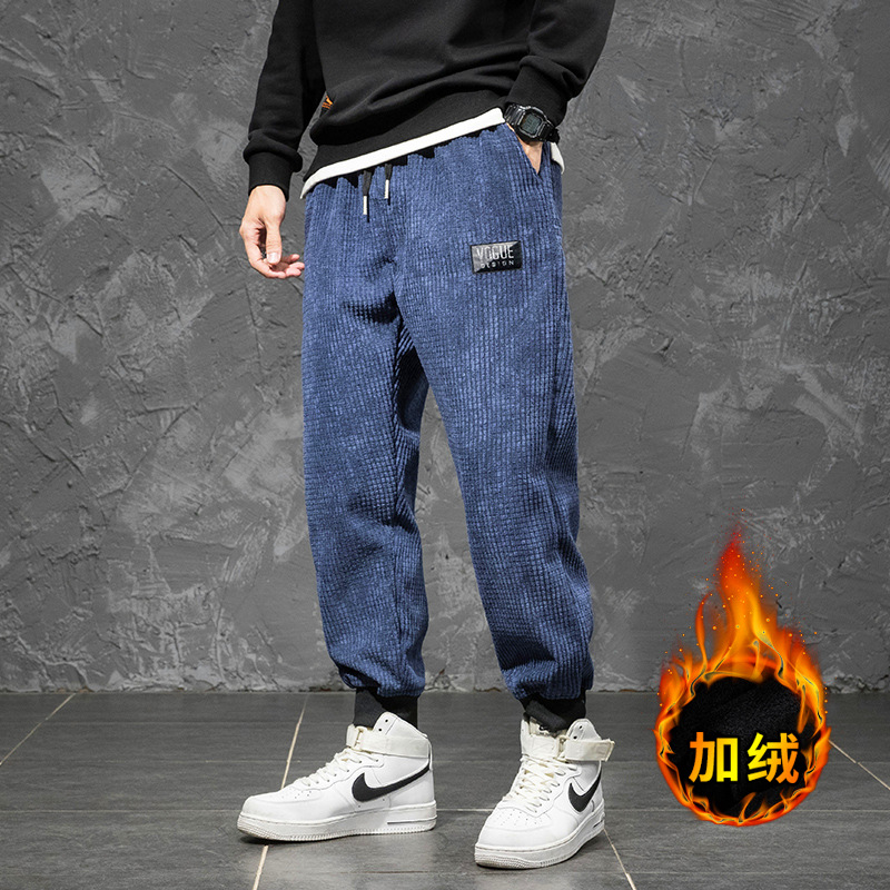 Men's corduroy casual pants for autumn and winter 2022, thickened, loose, large-sized tight-fitting Harem pants, small-leg pants, men's trend Application Scenario