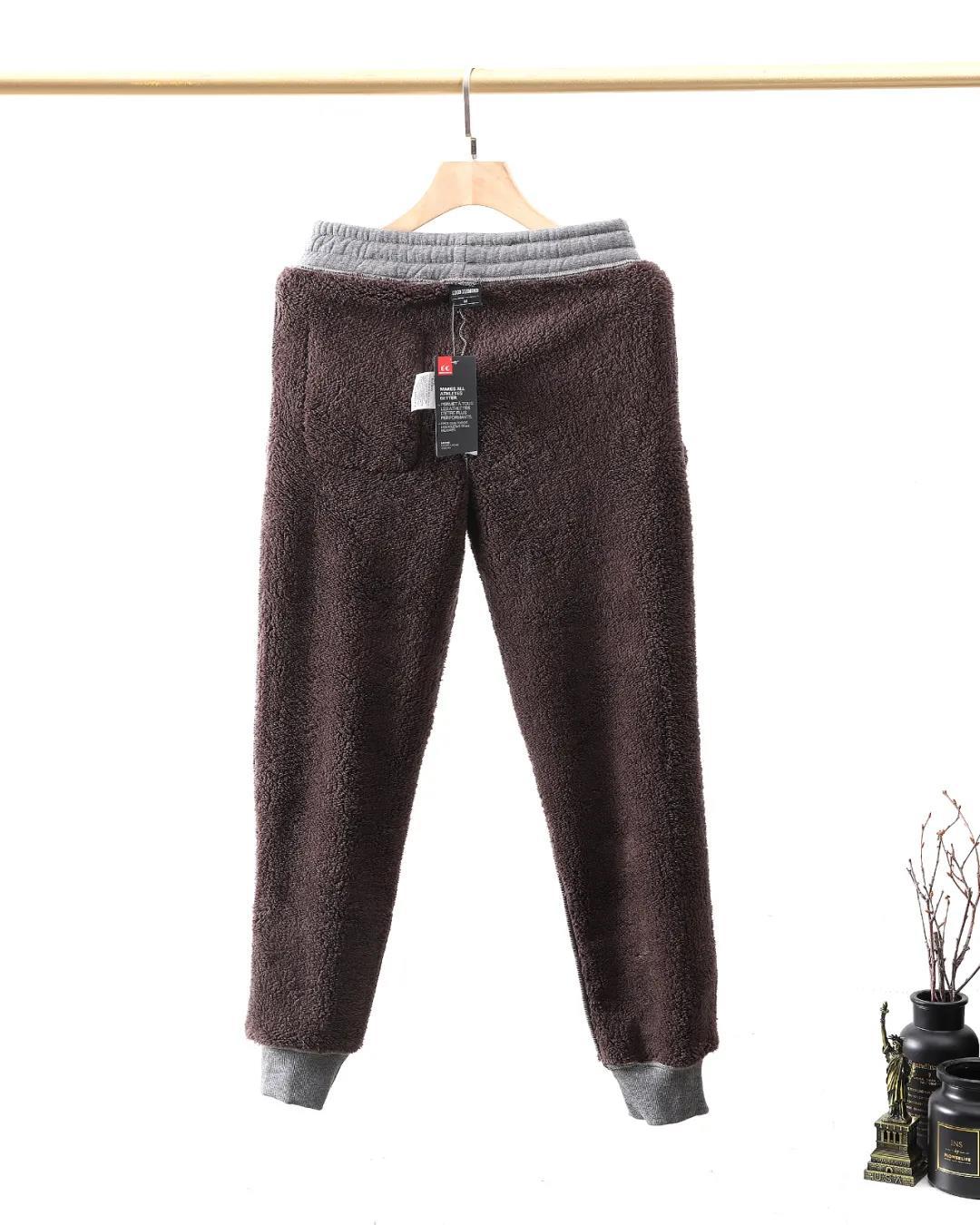 Men's knitted fleece thickened lamb fleece warm couple knitted pants, elastic waist casual drawstring sweatpants, casual pants Application Scenario