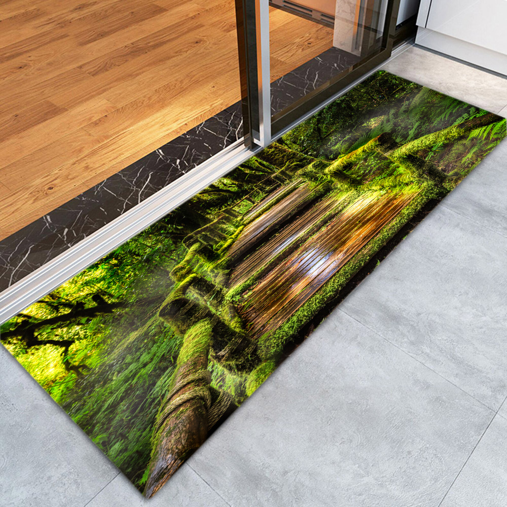 Cross-border e-commerce hot 3D green forest aisle printed floor mat door mat kitchen non-slip absorbent pad study foot mat
