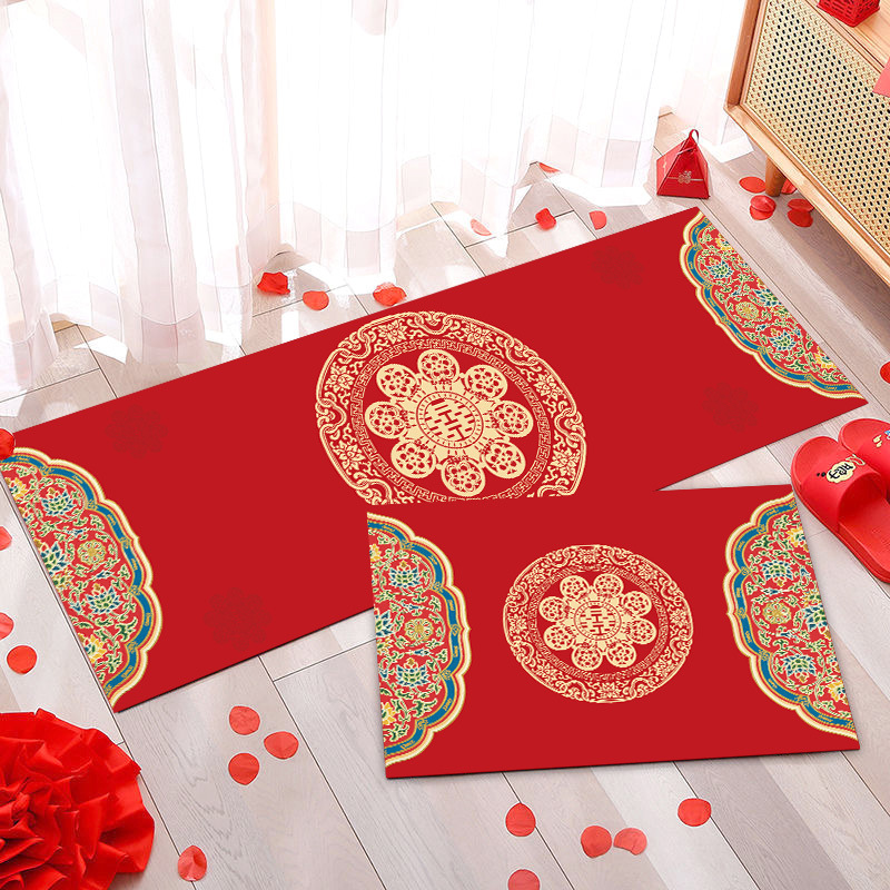 客厅地毯结婚地垫客厅卧室喜庆进门垫红色喜庆厨房地毯两件套图