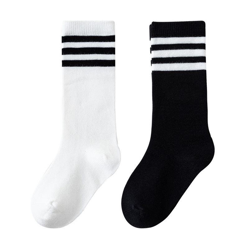 New children's socks for autumn and winter: double-bar solid color socks for small children and students, high-top trendy student socks for spring and autumn Item Picture