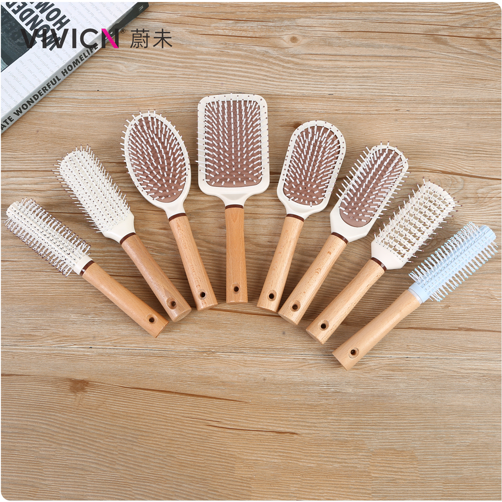 【 Weiwei 】 A portable comb for women's long hair with anti-static and curly hair, featuring a wooden handle. It's a perfect tool for combing hair