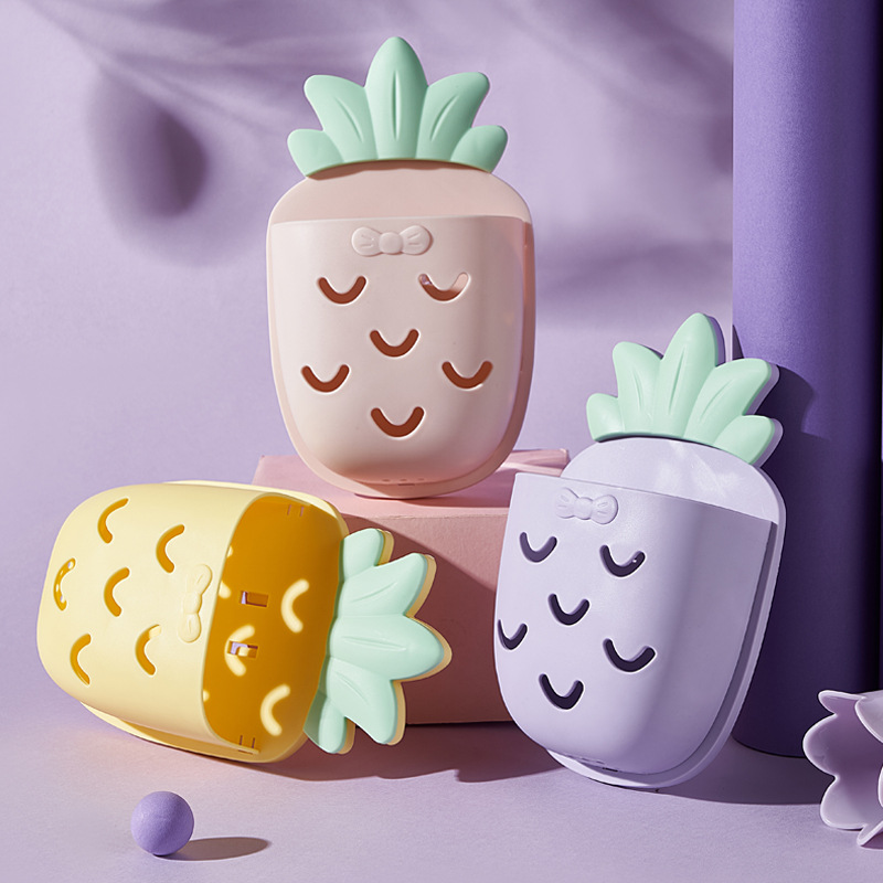 J25菠萝壁挂收纳筒免打孔壁挂手机遥控器收纳盒浴室牙刷置物架