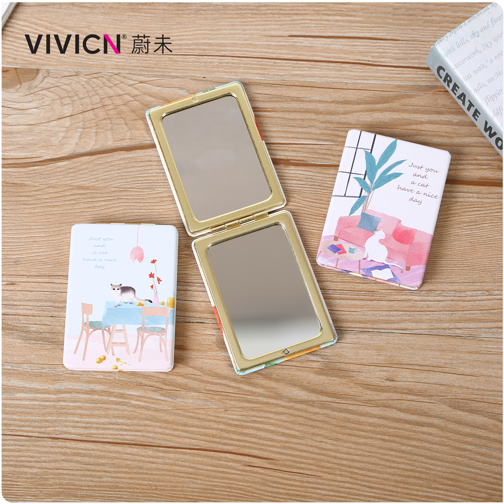 【 Wei Wei 】 Ins-style mini mirror for women to carry around, portable handheld mini double-sided folding makeup mirror, cute details Picture
