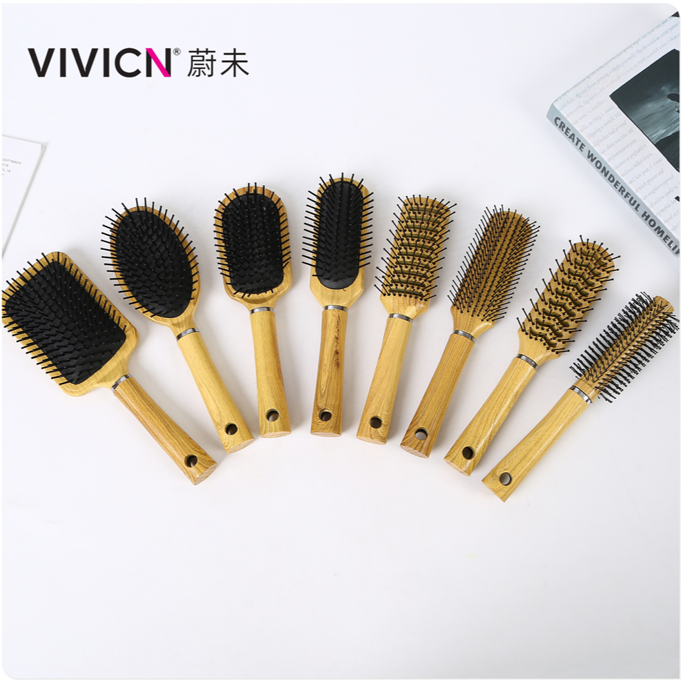 【 Weiwei 】 Wood-grain imitation handle plastic comb, massage air cushion comb, large rib comb, fluffy rib comb, curly comb
