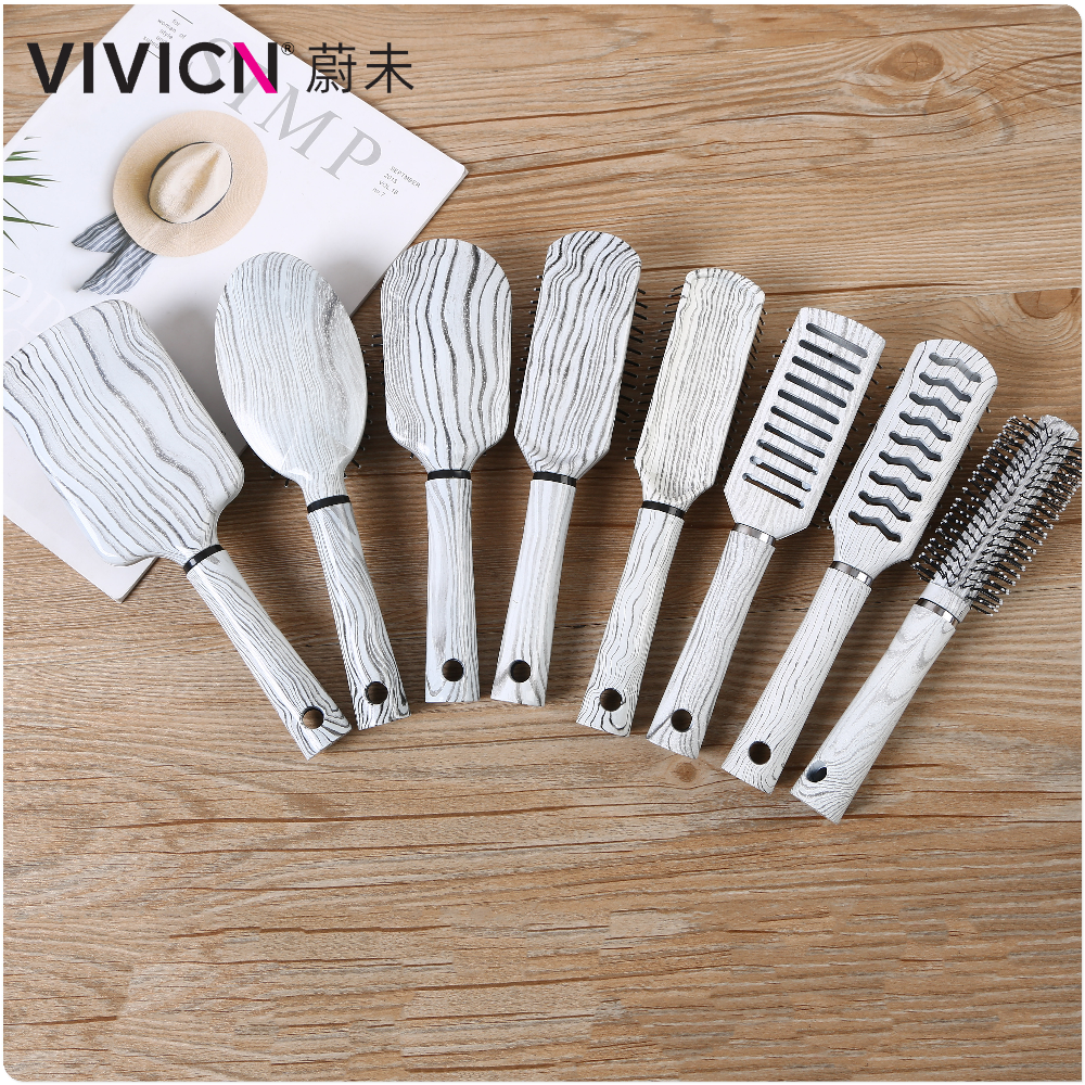 【 Weiwei 】 Imitation wood grain handle plastic hair dryer, massage air cushion comb, large rib comb, fluffy rib comb, shaped comb Specification image