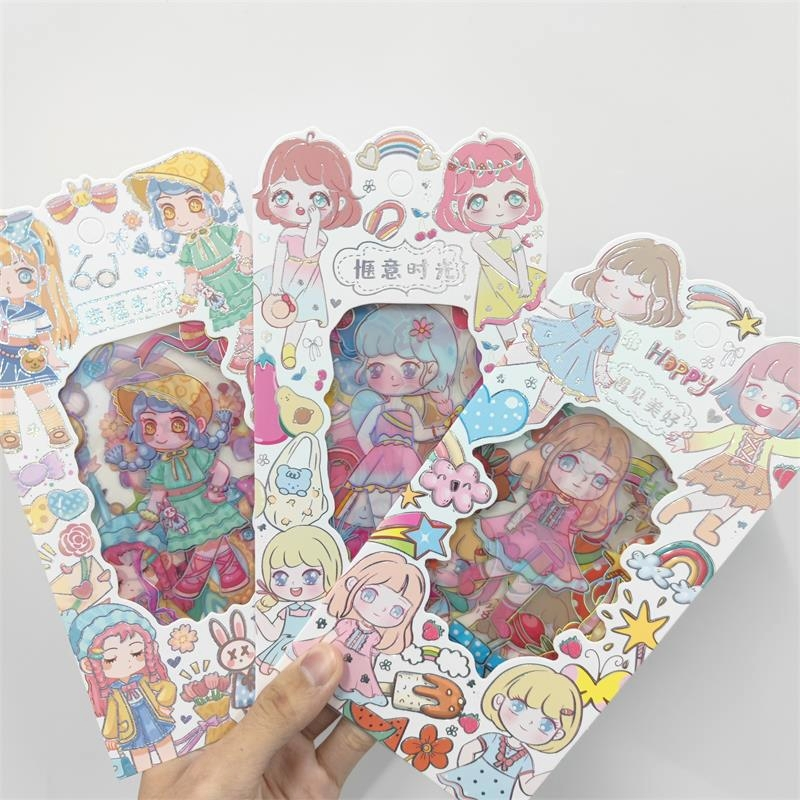 镭光烫银手账贴纸无痕儿童可爱人物贴画少女心ins风防水透明手帐