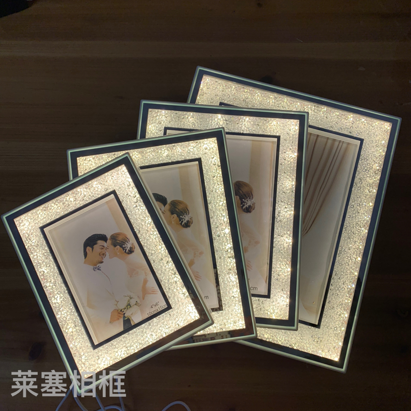 Double silver edge rhinestone LED light, USB interface, creative decorative item, home decoration handicraft, living room, bedroom, photo frame Item Picture