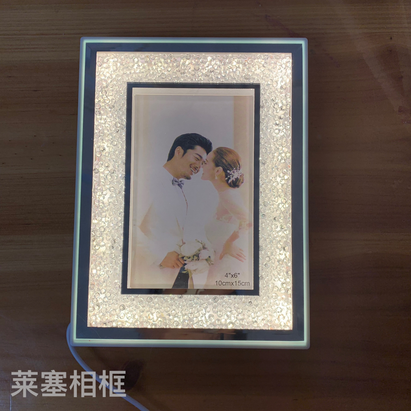 Double silver edge rhinestone LED light, USB interface, creative decorative item, home decoration handicraft, living room, bedroom, photo frame