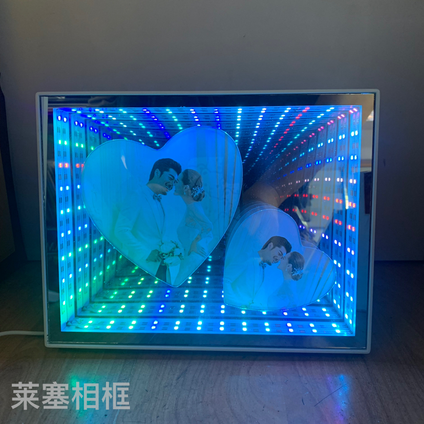 Colorful double-core LED lights, USB interface, creative decorative items, home decoration handicrafts, mirrors with lights, photo frames details Picture
