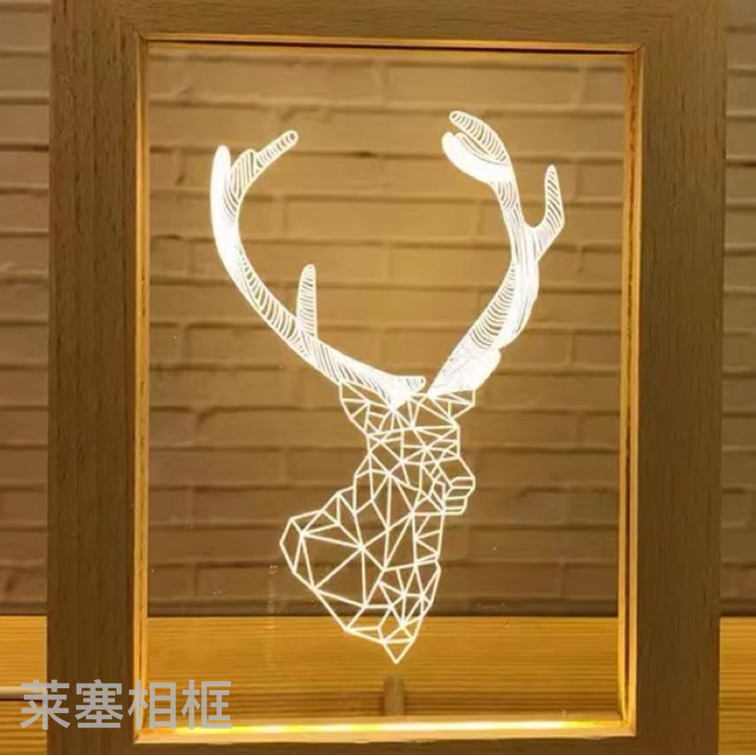 Beech wood acrylic single-color warm light creative decorative item, home decoration handicraft with light, photo frame Item Picture
