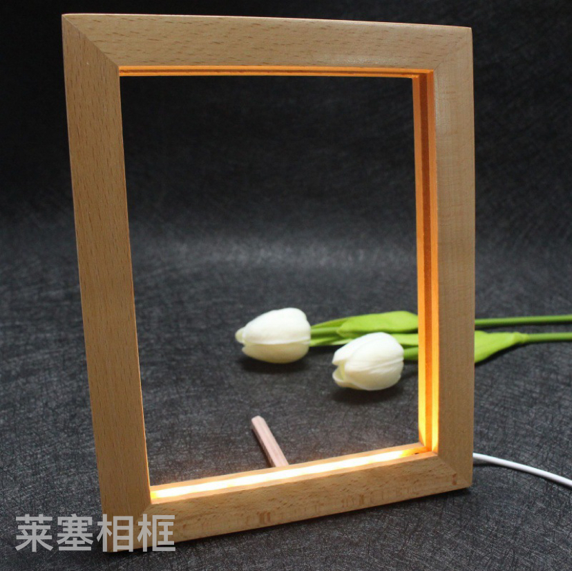 Beech wood acrylic single-color warm light creative decorative item, home decoration handicraft with light, photo frame Specification image