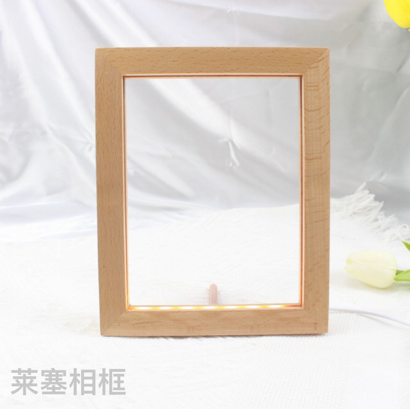 Beech wood acrylic single-color warm light creative decorative item, home decoration handicraft with light, photo frame details Picture