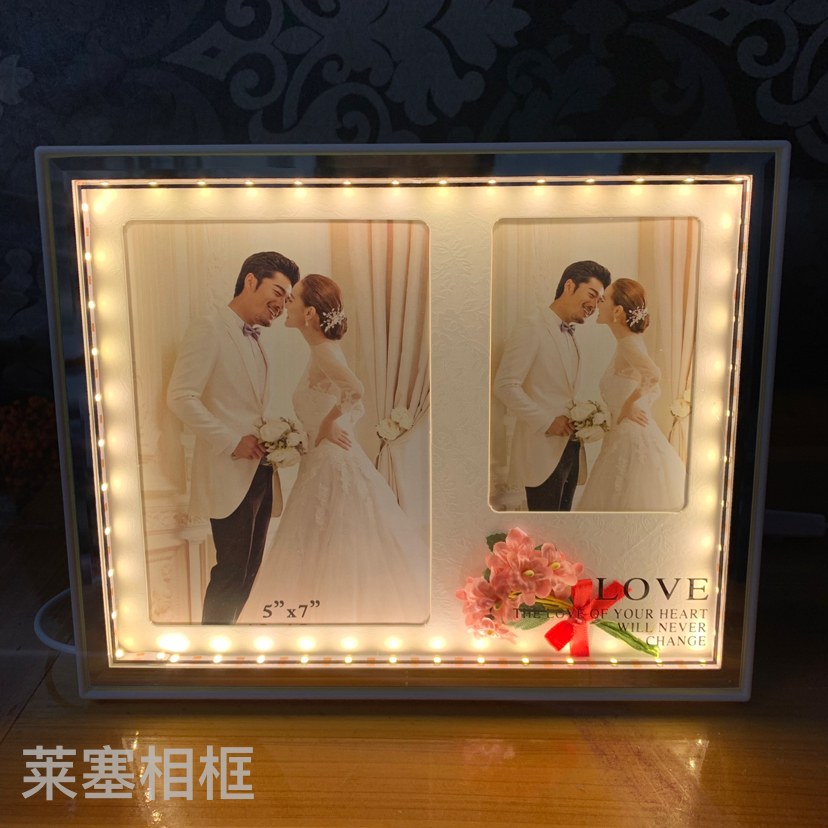 Pink small flower Led lamp, USB interface, creative decorative item, home decoration handicraft, bedroom bedside lamp, photo frame details Picture