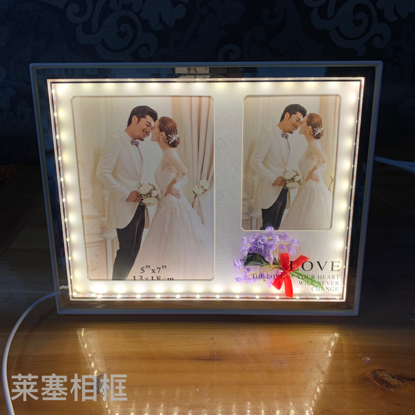 Purple small flower Led lamp, USB interface, creative decorative item, handicraft, bedroom bedside lamp, multi-functional photo frame Specification image