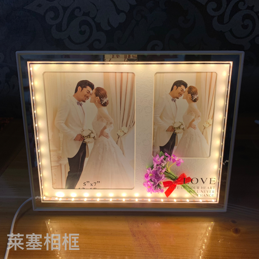 Purple small flower Led lamp, USB interface, creative decorative item, handicraft, bedroom bedside lamp, multi-functional photo frame Item Picture