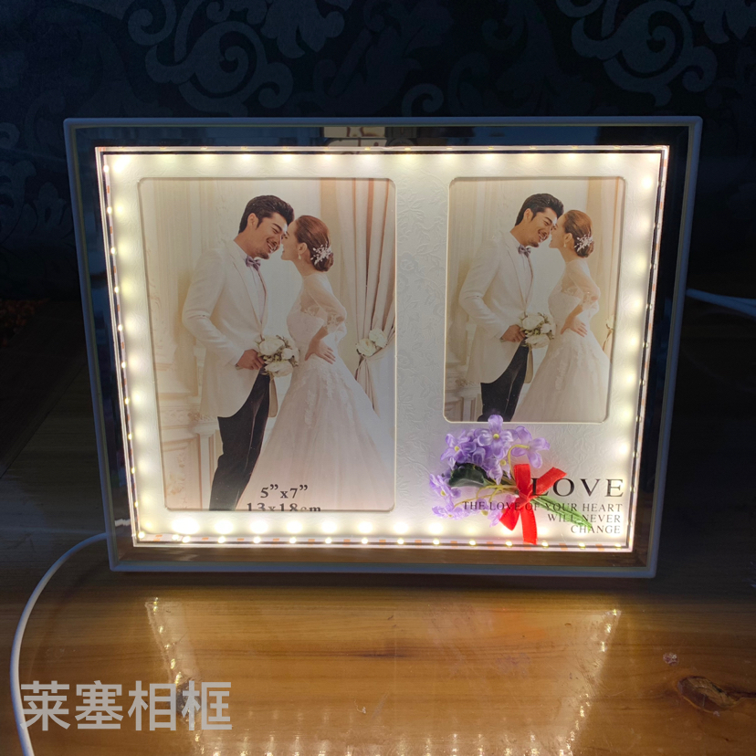 Purple small flower Led lamp, USB interface, creative decorative item, handicraft, bedroom bedside lamp, multi-functional photo frame details Picture