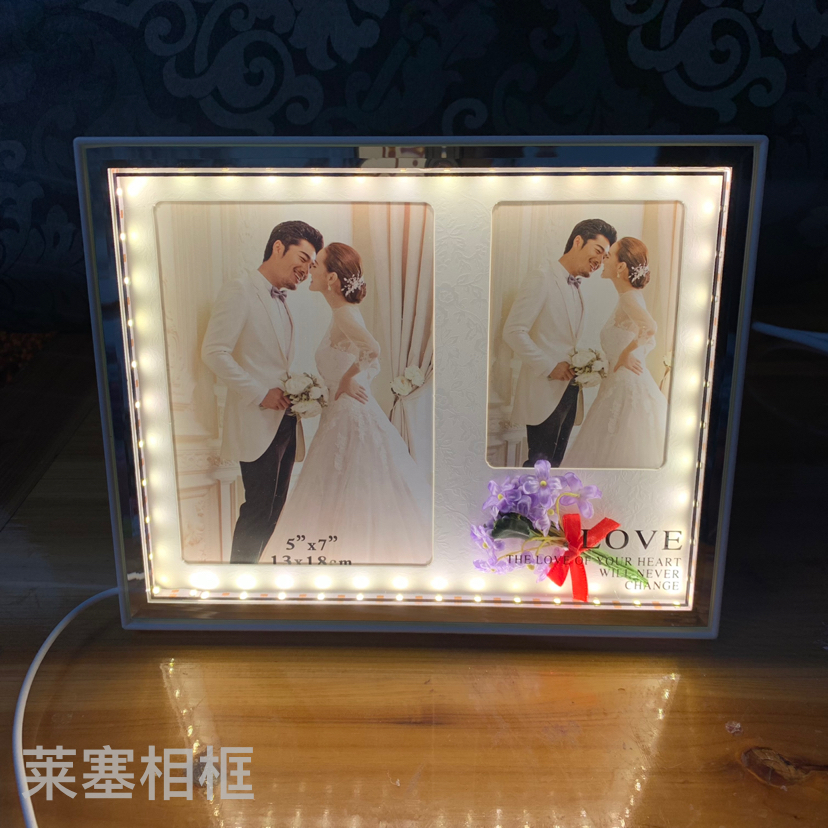 Purple small flower Led lamp, USB interface, creative decorative item, handicraft, bedroom bedside lamp, multi-functional photo frame