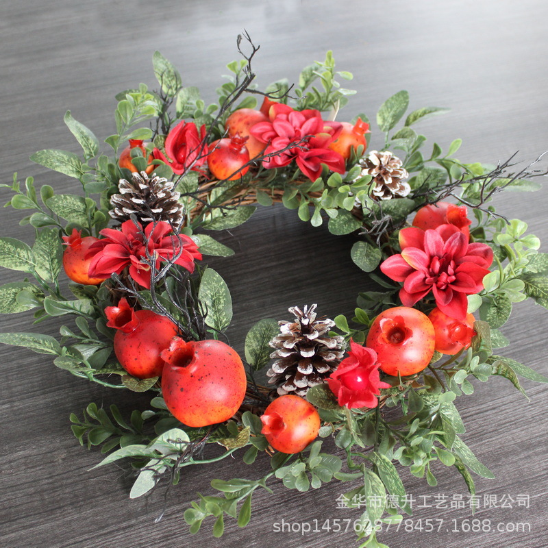 Desheng 2022 simulated pomegranate flower wreath for moving into a new home, wall decoration, household door hanging and living room decoration Application Scenario