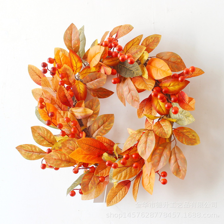 Cross-border e-commerce Halloween decoration Amazon Autumn Color Gratitude Harvest Festival Magnolia Leaves, maple leaves, berries, vine rings and garlands