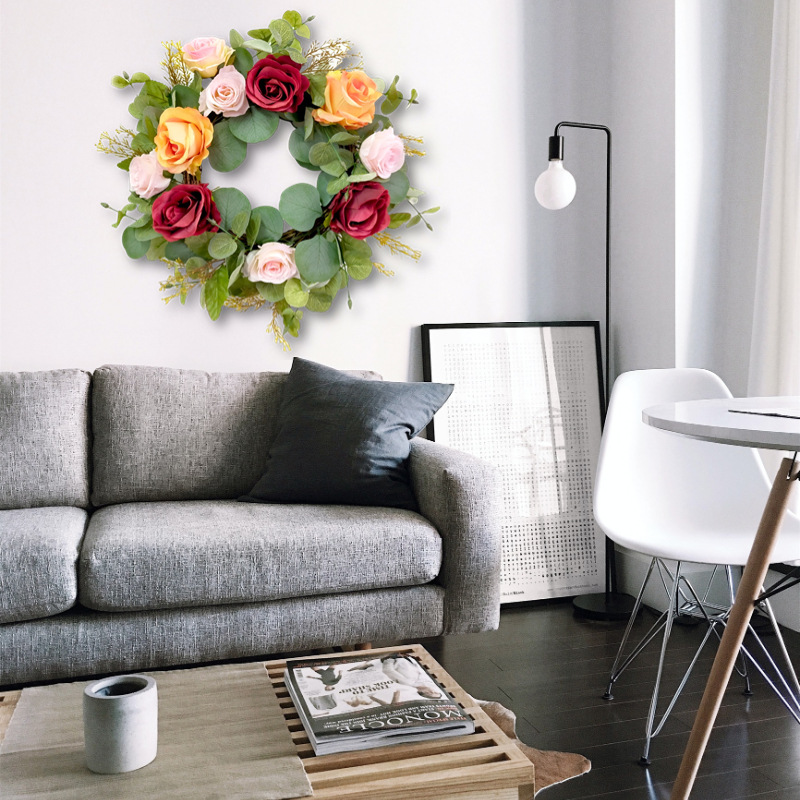 Valentine's Day garden-shaped wreath wall decoration, rose flower art, entrance hall, bedroom door hanging item, clothing store rose hanging decoration Specification image