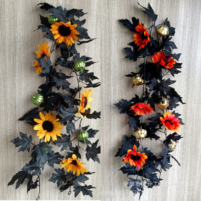 Cross-border Amazon Halloween maple leaf simulation black leaf vine sunflower Sunflower vine Halloween decoration Application Scenario