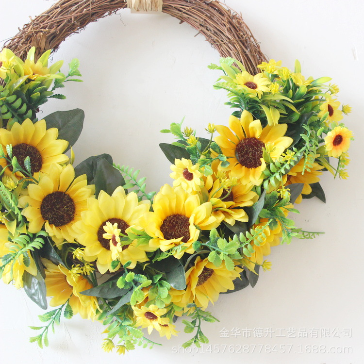 Desheng Cross-border E-commerce Amazon Spring Sunflower, Bee Festival Wreath Home Decoration Factory Wholesale Specification image