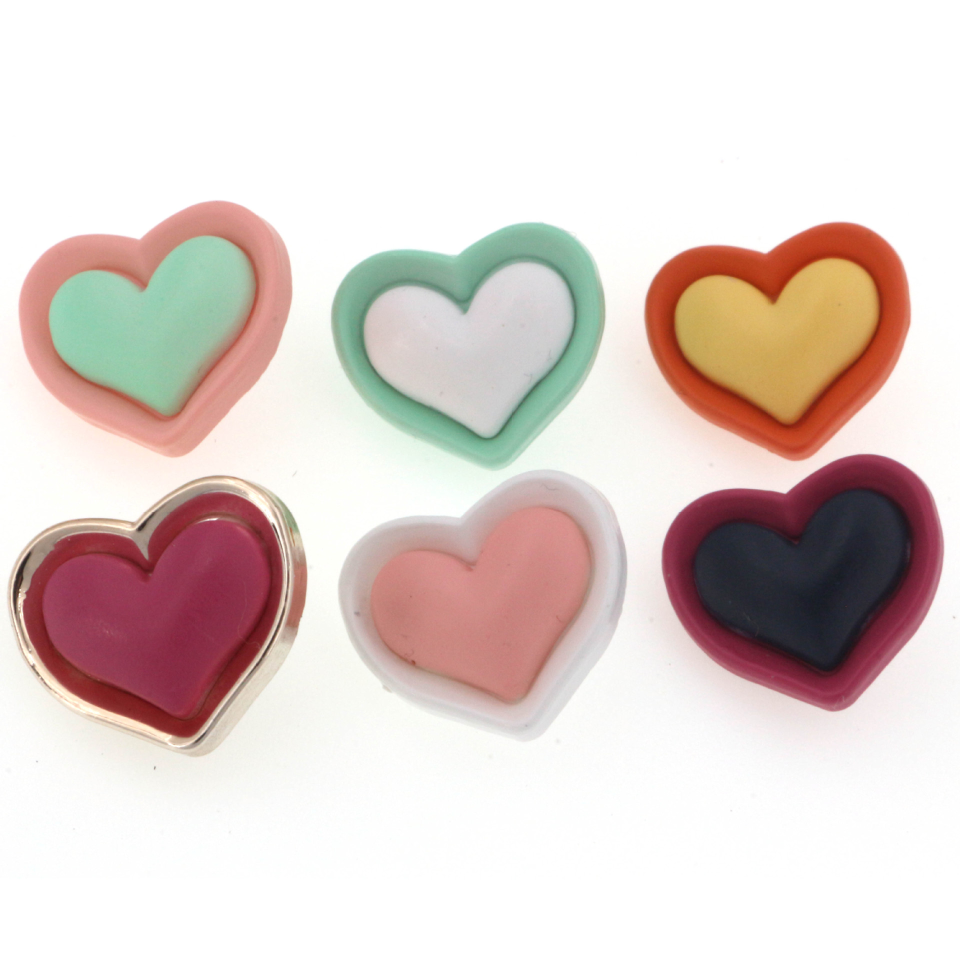 Cartoon semi-matte color peach heart clothing headgear accessories children adult plastic high button wholesale Item Picture