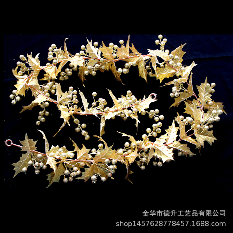 德升 厂家供应酒店商场场景装饰圣诞节挂饰 金果金叶手串藤条DIY
