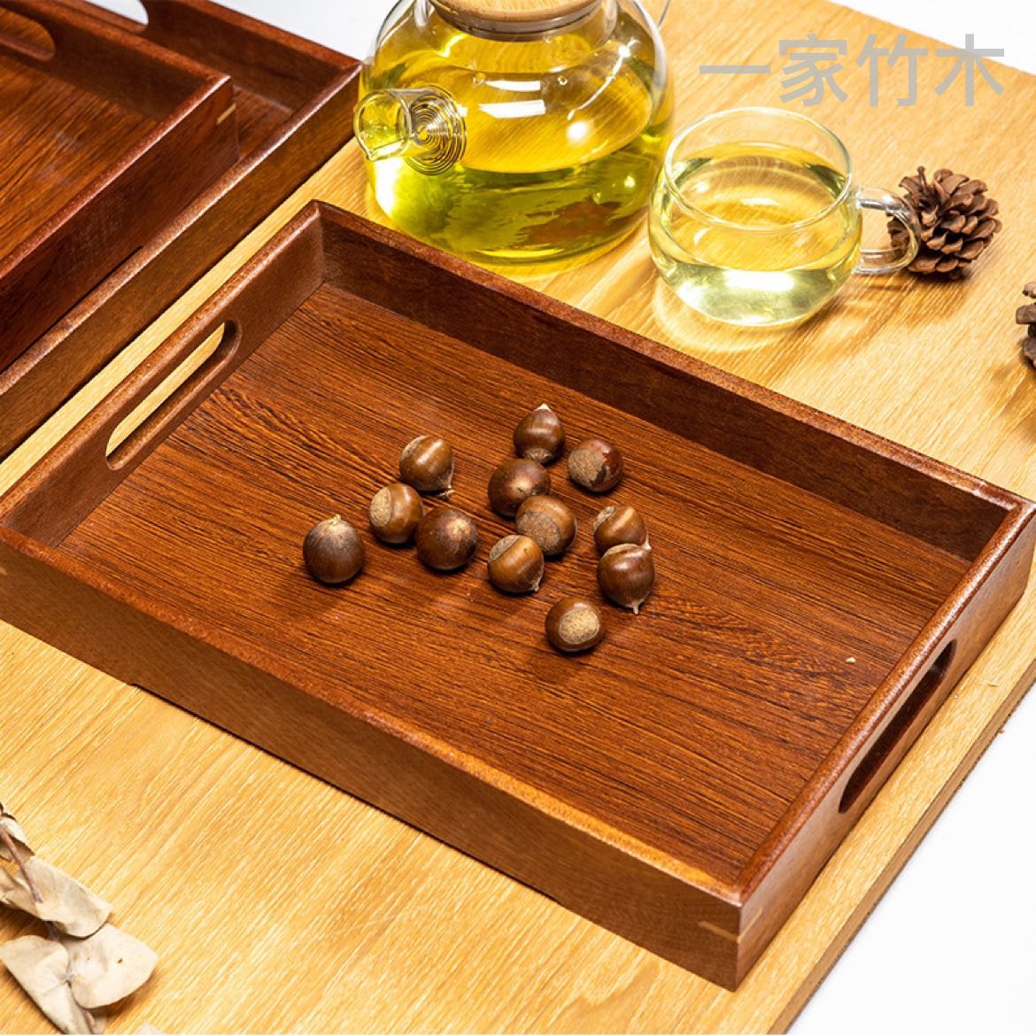 Ebony right-angle tea set tray, modern Chinese small tea tray, rectangular handle tea tray, home and hotel tea tray Specification image