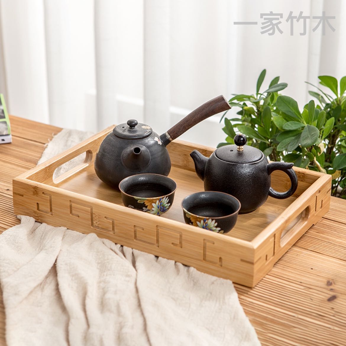 Swastika Bamboo saucer tray Square wholesale Insulated Solid wood tray fruit bread tray household tea set tea tray Specification drawing