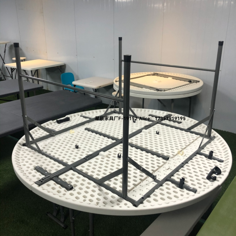 HDPE可收折叠圆桌餐桌家用圆形塑料大圆台园桌面椅餐桌拆叠桌子 details Picture
