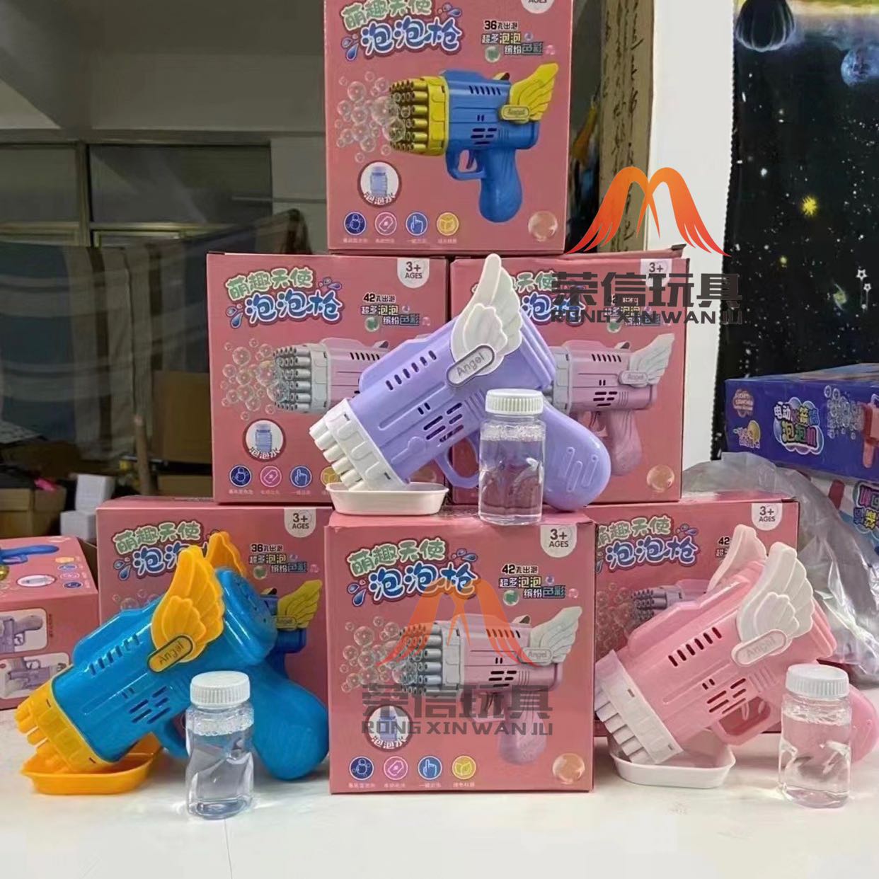 天使泡泡机儿童全自动泡泡玩具42孔加特林泡泡枪地摊玩具批发