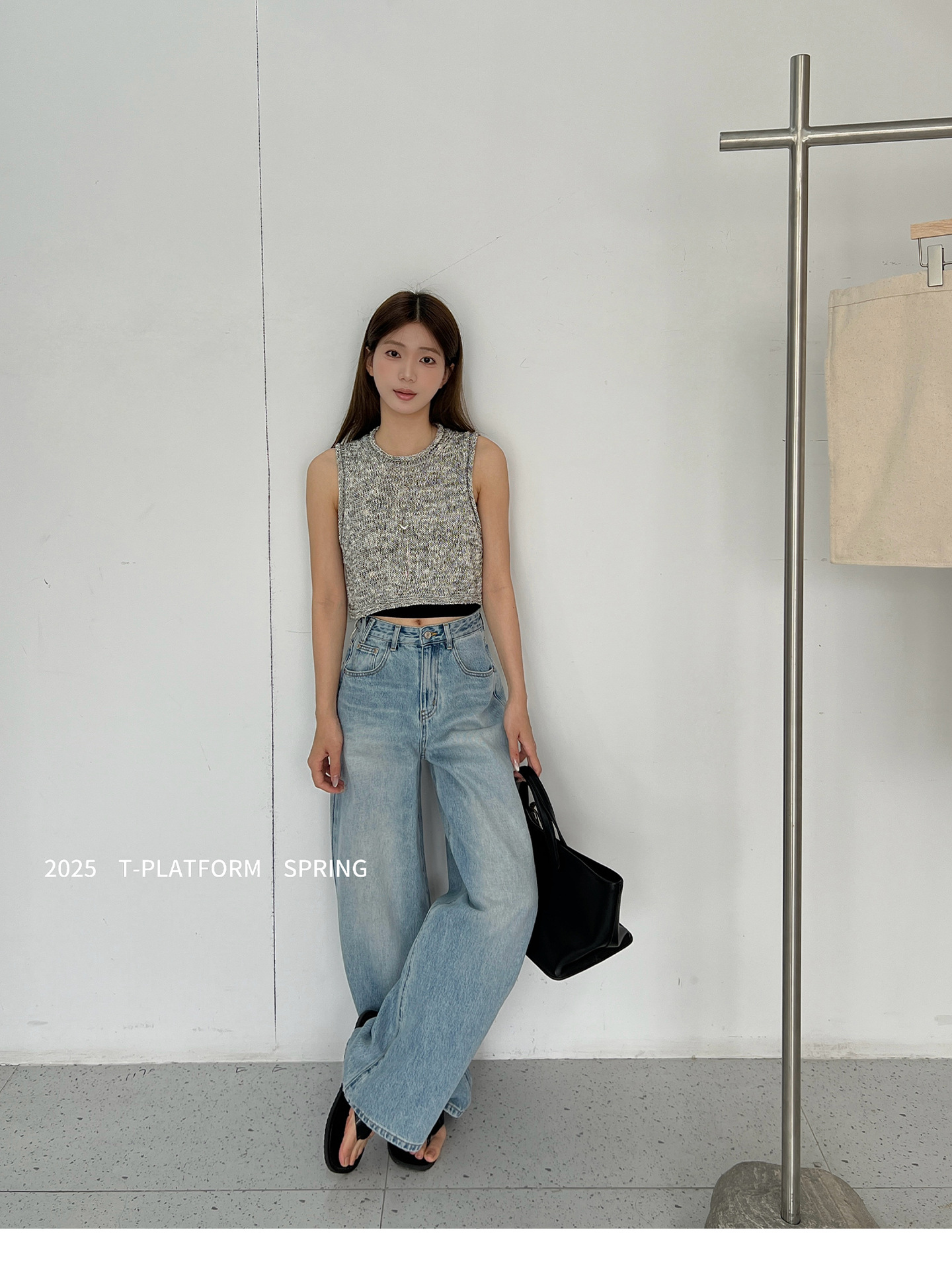 T台广州十三行 春款小众设计感拖地裤高腰无弹阔腿牛仔裤女25075详情10