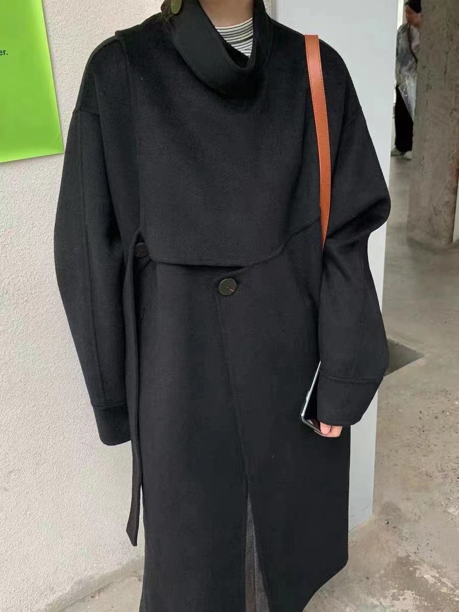 2021 Spring Design retro woolen coat for women, mid-length, petite woolen overcoat, knee-length pic 10