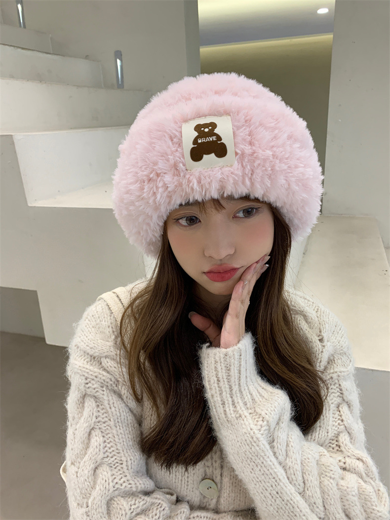 Sheepskin fleece headwear and ear-protecting hat, big head collar to show off face, little Northeast Mongolian cold-proof knitted hat, cute little bear pic 10