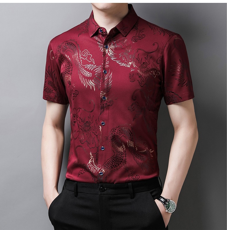 2024 verano de los hombres dragon print shirt fino estilo transpirable moda casual hielo seda fresca manga corta una pieza de reemplazo de cabello pic 11