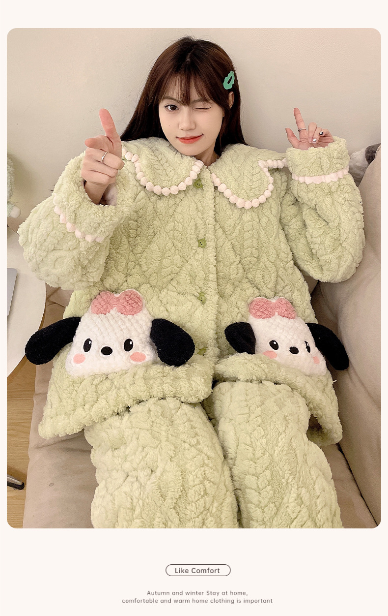 睡衣女士冬季三层加厚超厚夹棉珊瑚绒加绒法兰绒家居服秋冬款冬天详情22