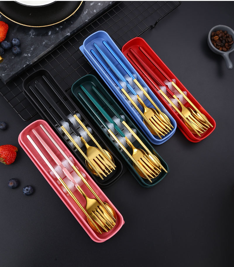 不锈钢便携餐具 勺子叉子筷子葡萄牙三件套 学生餐具礼品户外套装详情27